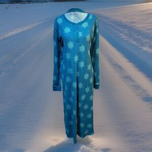 Dreams Co long sleeve waffle knit teal snowflake print pajama nightgown Size 1X